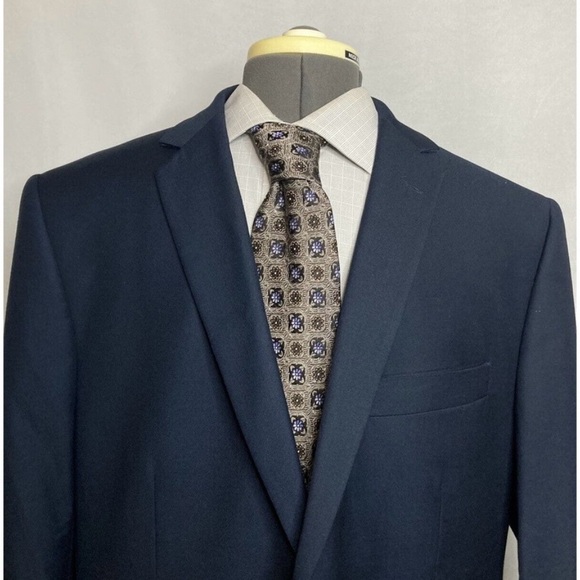 Mens Sport Coat Blazer Suit Jacket 42R 46" Navy Blue 2 Button Angelo Rossi Mint - Picture 1 of 6